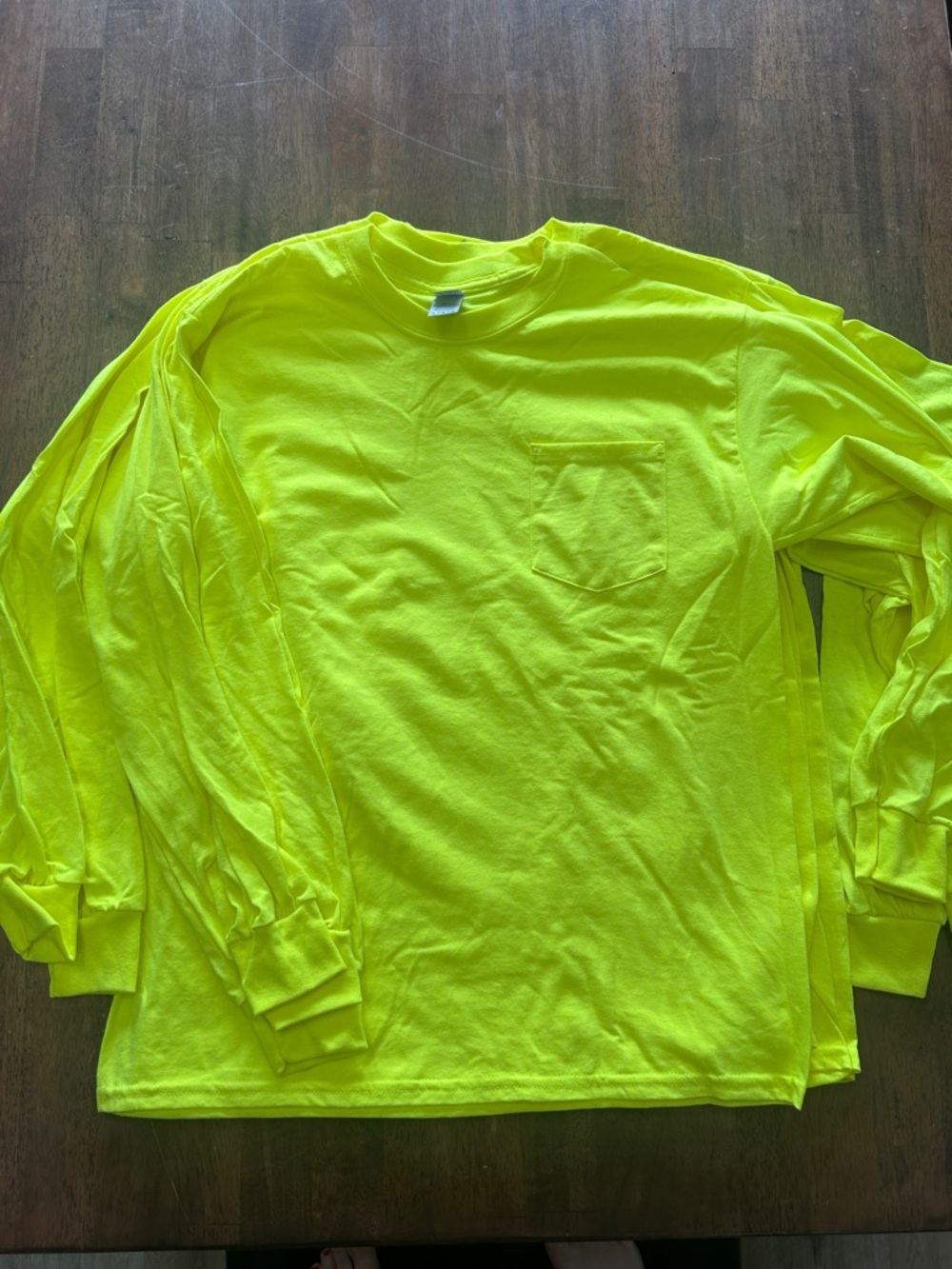 Lot of (5) size Large Gildan Long Sleeve Pocket Tee - Neon Yellow